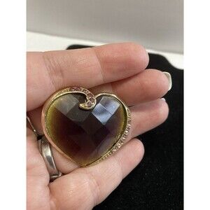 Vintage Brooch  1960’  Amber/Brown/pink Rhinestones Heart Shaped Gold Tone